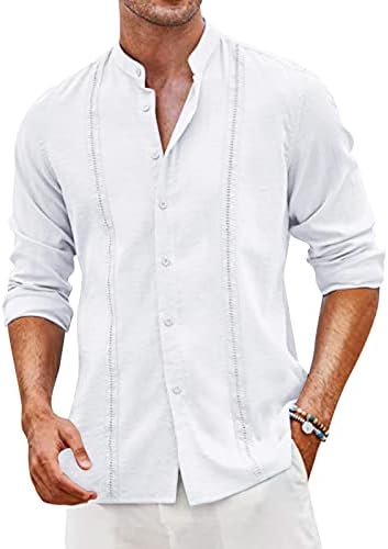 2023 Нова Мъжки Пролетно-лятна Мода Ежедневни Однотонная Риза От Памук и Лен, с яка и дълъг ръкав, копчета, Топ
