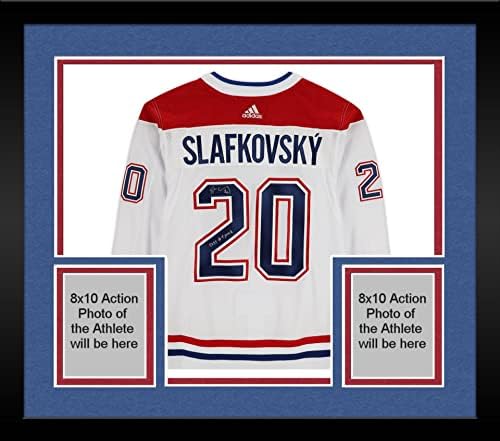 Бяла риза Адидас Authentic с автограф на Юрая Слафковского Монреал Канадиенс в рамка и надпис №1 Избор на 2022 година - Тениски NHL с автограф