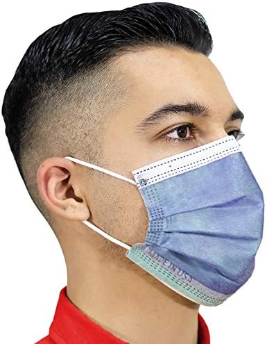 4-Слойная Дишаща еднократна маска за лице - Произведено в САЩ - Удобна Еластична ушна контур Няколко цвята (500, Mermaid Blue)