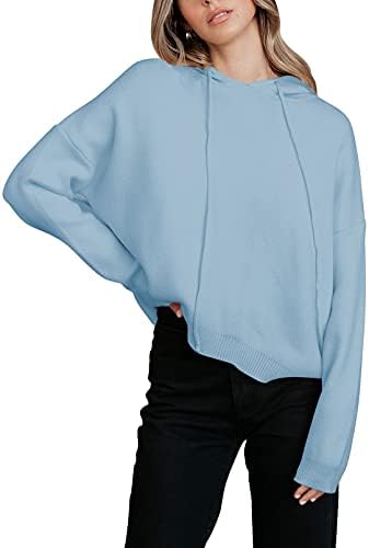 Жена пуловер Kisscynest с V Образно деколте и Качулка, Вязаный Пуловер копчета и съвсем малък, Топ
