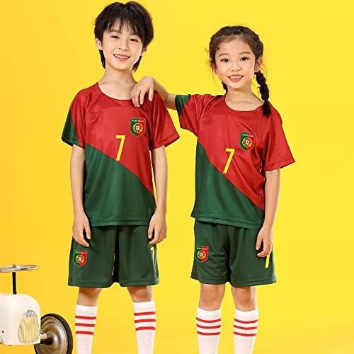 Casmyd Детска Футболна Фланелка на Португалия + Шорти Легендата на световното Първенство през 2022 7 Ronal'do по Футбол,