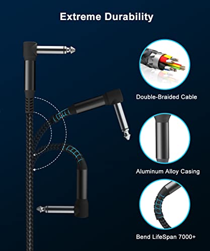 Китара кабели Elebase, 3 комплекта, с 6-Инчов Кабел за Педали ефекти, аудио кабел в оплетке с прав ъгъл 1/4 Инча, Екраниран