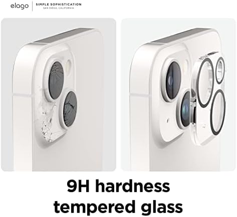 elago 2 бр Закалено стъкло + защитно фолио за обектива на камерата, която е съвместима с iPhone 14 и iPhone 14 Plus - Твърдост на повърхността 9H, защита от пръстови отпечатъци, небь