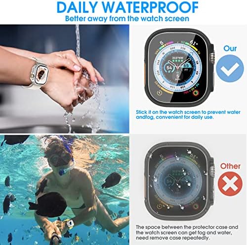Tiorecime [8 + 8 бр] Калъф за Apple Watch Ultra 49 мм 2022 с предпазно фолио от закалено стъкло, водоустойчив Защитен калъф за