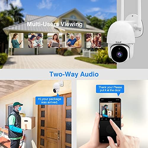 Външна камера за сигурност JideTech 2K 3MP, Безжична IP камера, WiFi, Камера за сигурност на Hristo Smart Life с нощно виждане, канче на 360 °, откриване на движение, двустранно разговор
