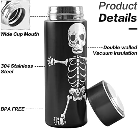 Бутилка за вода Glaphy Skull Skeleton, Не съдържа BPA, Неръждаема Стомана, 17 грама, Детски Изолирани Бутилки за вода, за училище, офис,