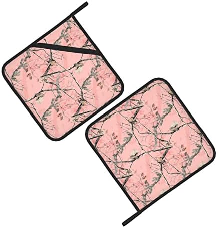 Набор от притежателите на тенджери Pink Leaves Camo, Термостойкая поставка за прибори и 2, Използвани за приготвянето на барбекю
