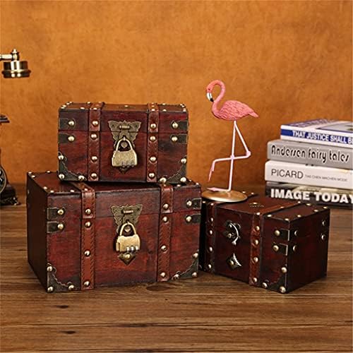 MMLLZEL Ретро Сандъка със Съкровището с Ключалка Ретро Дървена Кутия За Съхранение на Бижута в Античен Стил Органайзер За Съхранение (Размер: 8,66x5,91x5,31 инча)