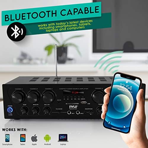 Pyle Wireless Bluetooth Караоке-6-Канален Усилвател стереоприемника за домашно аудио мощност 750 W с USB, слушалки, 2 Микрофонными