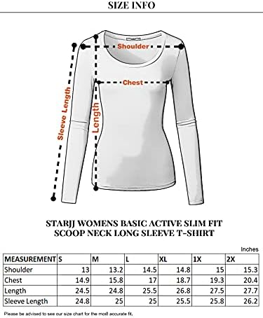 STARJJ Дамски Базова тениска от активни Еластичен памук Slim Fit с V-образно деколте и кръгло деколте с дълъг ръкав (S-2XL)