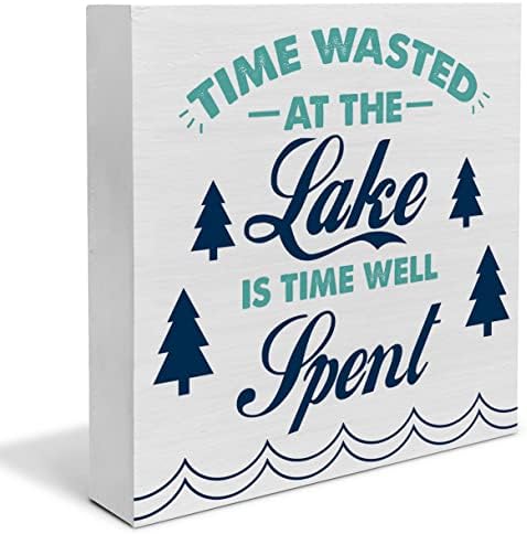 Деревенское Езерото Дървена Кутия Знак Декор игрална Маса Табела на Времето, Прекарано Губи в езерото Дървена Кутия Блок Знак Лятна