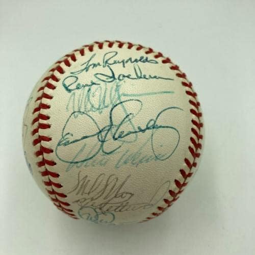 1989 Отбор Шампиони на Световните серии по лека атлетика Окланд А подписа договор с WS Baseball JSA COA - Бейзболни топки с автографи