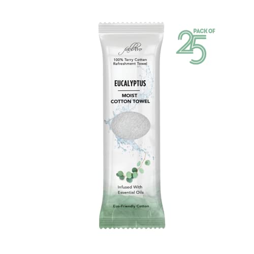 FabbPro от oshibori Мокри Хавлиени памучни кърпи за освежаване (25 опаковки, 8 x 8 инча) - Бяло Предварително увлажненное кърпи с аромат