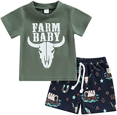 Muasaaluxi/ Летни Дрехи в западен стил За малки Момчета, Тениска с къс ръкав и принтом Крави, Ежедневни Панталони, Дрехи За Малките Момчета