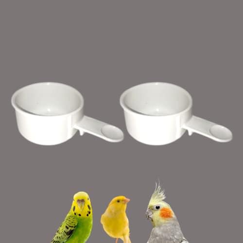 Animalplast Pack 2 Дълбоки Чаши За Хранене на Птици, Бели Хранилки за клетка за Клетка, Купички За Хранене на Папагали, Купа за Вода, Аксесоар
