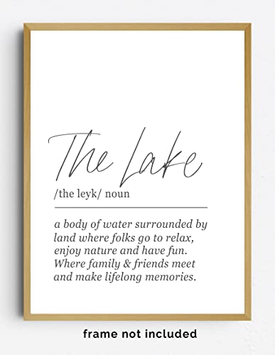 Стенен арт принт с надпис Lake Definition Word. Черно-бял Декор без рамка 11x14 в минималистичен в стил на речника с цитати за къща на