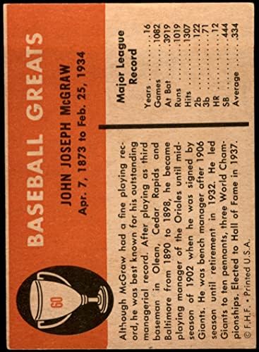 1961 Fleer # 60 Джон Mcgraw Балтимор Ориолс/Джайентс (Бейзболна картичка) БИВШ Ориолс/Джайентс