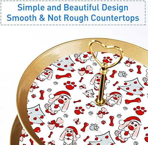 DragonBtu 3-Нива Поставка за Кексчета със Златен Стълб на Многослоен Пластмасов Поднос за Десерт Кула Коледна Куче Дядо Коледа Дисплей Плодови Бонбони за Сватба, Рожден
