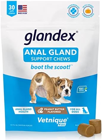 Сезонни Дъвка за кучета от алергии VETNIQUE Dermabliss (30 карата) и са меки за Дъвчене Екстри за поддръжка на анални жлези Glandex с тиква за кучета (Фъстъчено масло 30 карата) Пак?