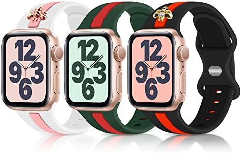 3 Опаковки на дизайнерски спортни ленти, съвместими с каишка на Apple Watch 38 мм 40 мм 41 мм 42 мм 44 мм 45 мм За жени и момичета, сменяеми гривни с мек силиконов каишка, съвмести