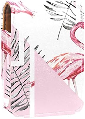 Калъф за червило GUEROTKR, Кожен Органайзер за Блясък за устни с Огледало, Мини-Bag-Държач за Червило, розов модел под формата на листата на животното фламинго