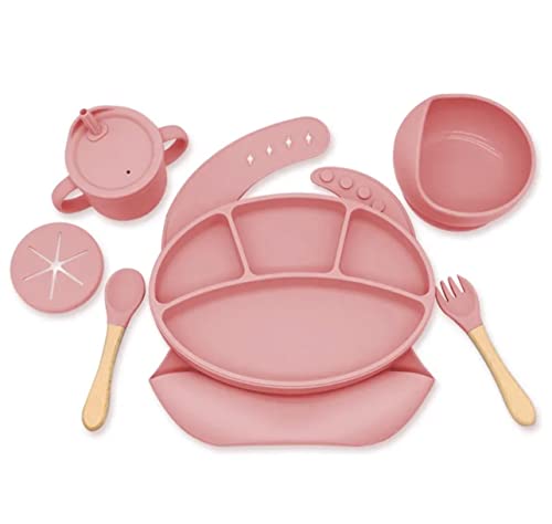 Комплект от 8 теми за хранене на бебето | Комплект посуда за отбиване на бебето от гърдата с led подсветка Включва присоску, чиния, детска