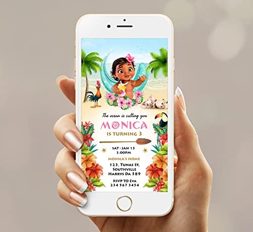 Coolboss Baby Moana Покана За Рожден Ден За Момичета Текстово Съобщение по Мобилен Телефон За Парти Е-е-мейл SMS Покана Цифрова