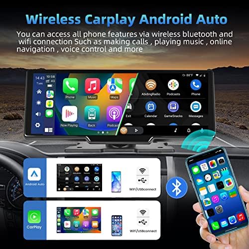 Преносима безжична автомобилна стерео Carplay & Android, Вградена автомобилна стерео уредба 2.5 K Dash Cam-9.3 HD IPS Екран, запис с две