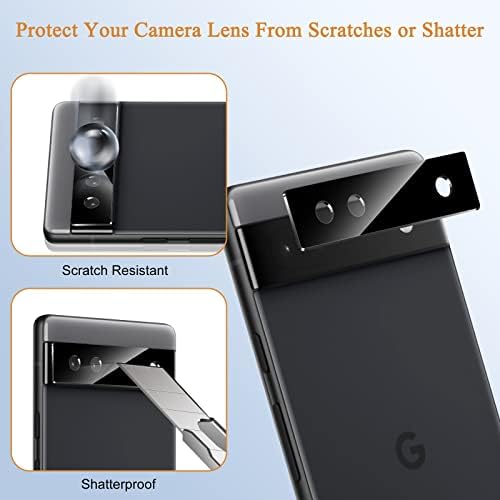 [2 + 2] Защитно фолио за екрана Google Pixel 6A [6,1 ИНЧА] със защита на обектива на камерата, прозрачно закалено стъкло с