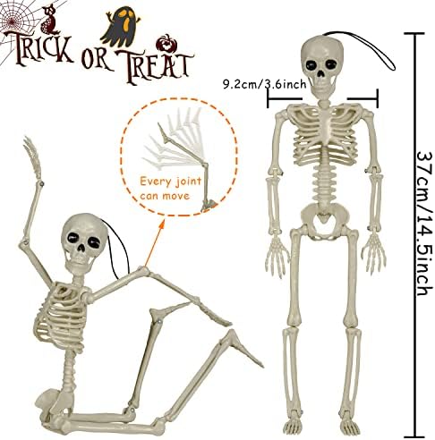 Размещаемый Скелет на Хелоуин, 4 броя 16Пластмасови Мини-Скелети с Черепа на Хелоуин за Цялото Тяло, Декорации с Подвижни Стави за Къща с Духове, Реквизит, Декорация
