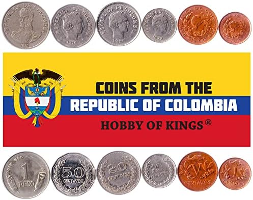 5 Монети от Колумбия | Колекция колумбийски монети 50 100 200 500 1000 песос | В обращение 2012-2021 | Фрейлейн | Мечка | Стъклена жаба
