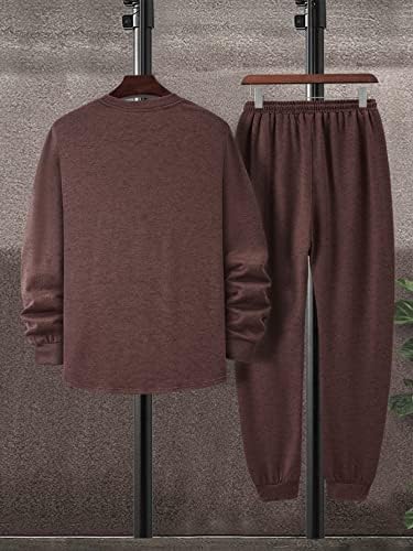 Мъжко облекло от две части NIBHZ, Мъжка тениска с заплатками с надпис и спортни панталони с завязками на талията (Цвят: кофейно-кафяво, Размер: XX-Large)