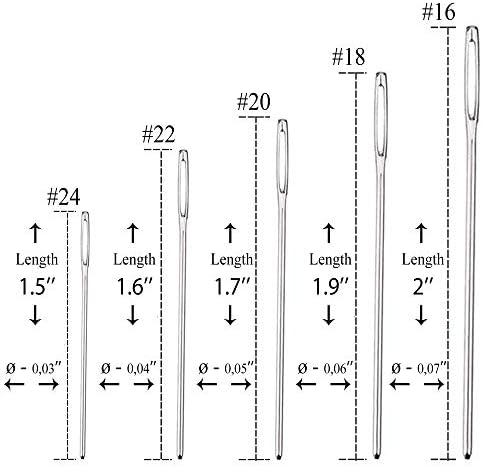 Игла за штопки гоблени плетива - Набор от 5 с големи размери тъпи игли за плетене, Diy - 25 парчета - Размер 16, 18, 20, 22, 24