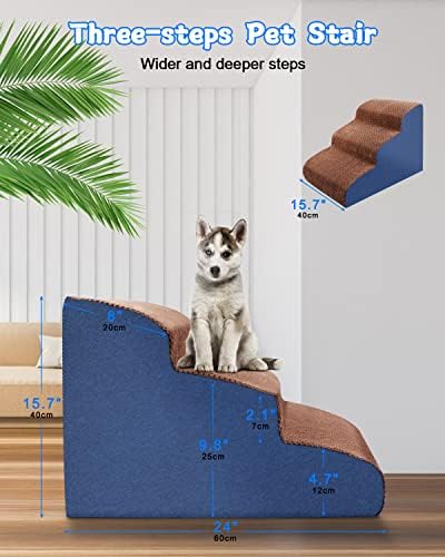 TNELTUEB Сгъваема стълба за домашен любимец за малки и средни кучета 丨 Стълба за кучета от пяна с Висока плътност 3 Нива за дивана, с високи