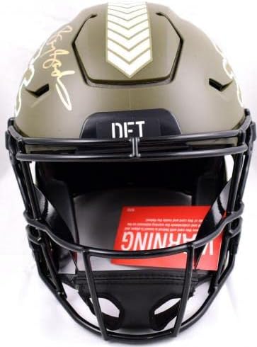Бари Сандърс, подписано Lions F / S Salute за шлем Service Speed Flex-BeckettW Холограма каски NFL с автограф
