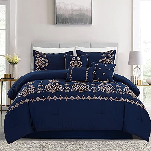 Комплекти спално бельо и завивки ВЕСЕЛА HOME - Легло в чанта, комплект одеяла кралски размери (400 гориво), 7 предмети, Мека и удобна за целия сезон (тъмно синьо, royal)