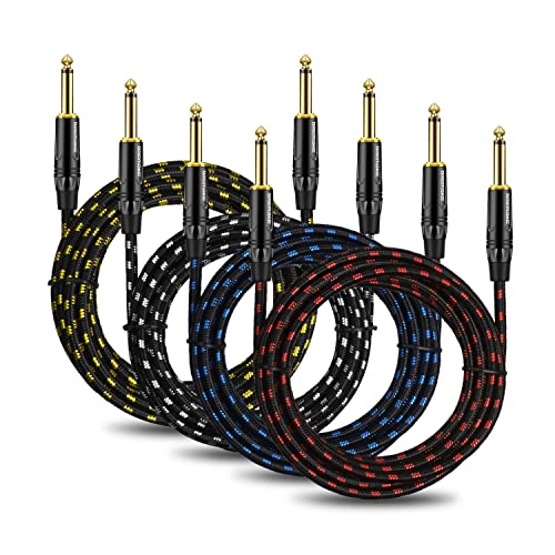 Китара кабел DREMAKE Mono от 6,35 мм до 6,35 мм, 4 опаковки TS 6,5 mm, с щепсел от 1/4 инча до 1/4 инча, въртящ се кабел динамиката
