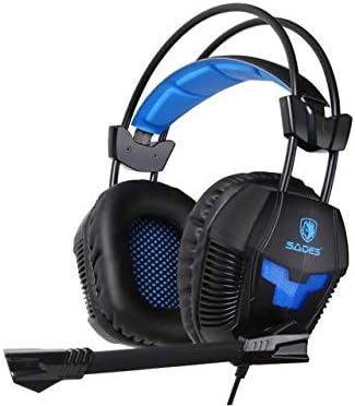 Детска Слушалки за PS4, Слот стерео слушалки SADES SA921 с жак 3,5 мм над ухо с микрофон и адаптер-разветвителем за лаптоп /PC / MAC / PS4 / Xbox One / Телефони (Black / Blue)