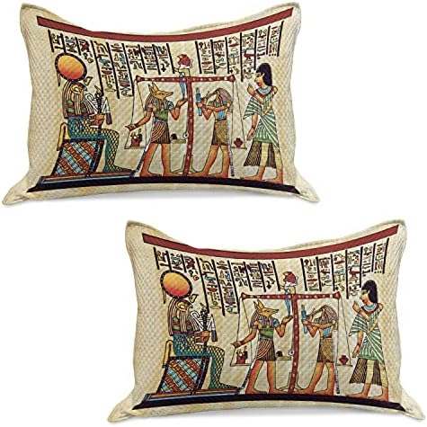 Комплект от 2 Ватирани покрива възглавница с Лунен египетски принтом, Папирусная Ръкопис и Илюстрация на Историческия Пейзаж, Стандартна