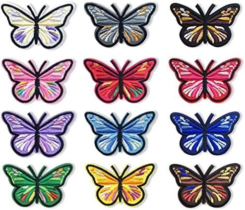 12 БР. Боядисани Ивици с Пеперуди, Гладящие/Sew Апликации Стикер за Дрехи, Декоративни Икони, Нашивка за Дрехи, Чанти, Панталони,
