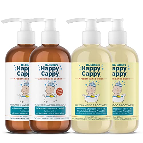 Набор от шампоани и средства за измиване на тялото Happy Cappy, 4 опаковки (2 флакона с лекарства + 2 флакона за всеки ден)