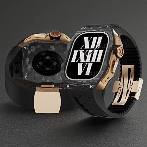 БИК 49 мм Калъф, изработени от Въглеродни влакна, Комплект за промяна каишка от Фторопластовой гума за Apple Watch, Ултра Луксозен Калъф от
