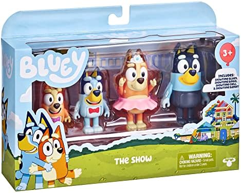 Bluey - The Show - Фигурки размер на 2.5-3 инча от 4 опаковки, Бинго, Чили и Игри