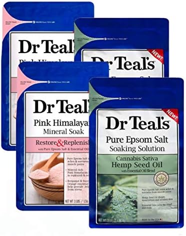 Подаръчен комплект Dr Teal's за вана с английска сол (4 опаковки по 3 кг) - Масло от семена от коноп Cannabis Sativa и Розова гималайская