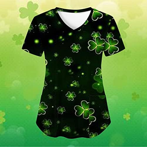 Дамска Риза в Деня на Св. Патрик Ирландски Зелена Детелина, Блузи с Къс Ръкав, Туника с V-образно деколте, Ежедневни Работно