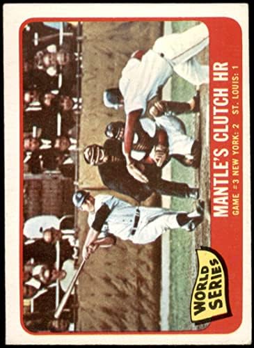 1965 Topps # 134 Световните серии 1964 - Игра # 3 - Mantle's Clutch HR Мики Мэнтл /Барни Шулц / Тим Маккарвер Сейнт Луис / Ню Йорк Кардиналс / Янкис (Бейзболна картичка) БИВШ Кардиналс / Ян?
