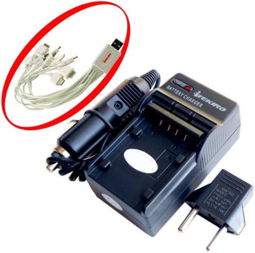 iTEKIRO AC Стенно Зарядно за Кола dc Комплект за Sony DSC-W370/R DSC-W370/S DSC-S750 DSC-S780 DSC-S950 + iTEKIRO 10-в-1 USB кабел за зареждане