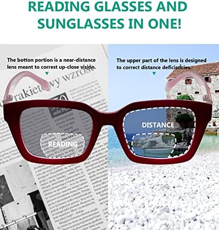 Бифокални очила Eyekepper за жени, Четете под Слънцето, Стилни Бифокални Ридеры с Тъмни лещи Голям размер - Червено +2.00