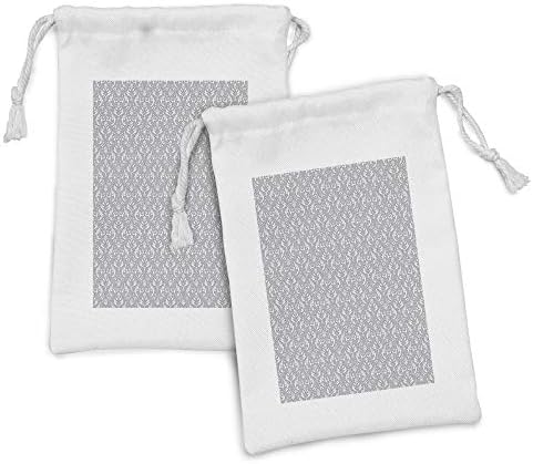 Комплект от 2 мешочков от сива и бяла кърпа, направени в лунна стил, с Класически мотиви на Листа в стила на Дамаск, в