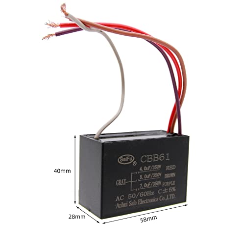 Кондензатор AKZYTUE CBB61 4,0 uf + 5 uf + 7 icf 350 Ac Вентилатор на Тавана 4 Тел 50/60 Hz, за да Стартирате Електрически Вентилатор
